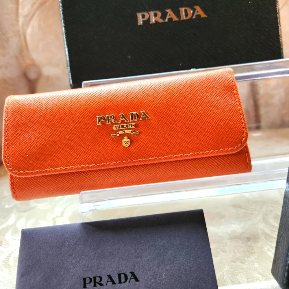 Prada Orange Saffiano Leather‎ Key-holder